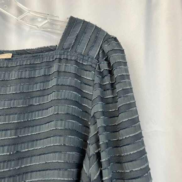 Loft Womens Gray Striped Long Sleeve Square Neck Pullover Blouse Top Size Medium - Picture 6 of 10